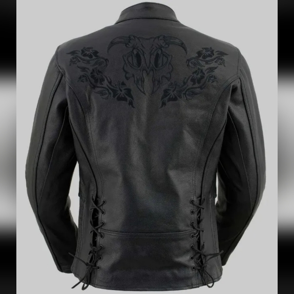 Xelement XS2030 Women's 'Gemma' Solid Black Leather Embroidered Jacket - Large - Picture 4 of 16